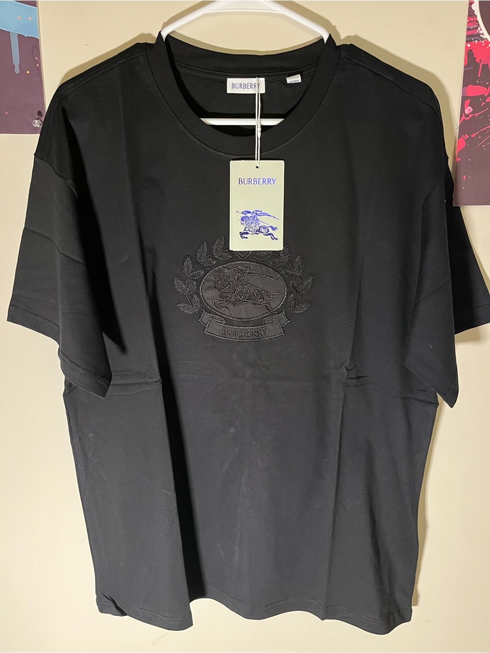 Burberry Black Short-Sleeve Crewneck T-Shirt with Tonal Crest